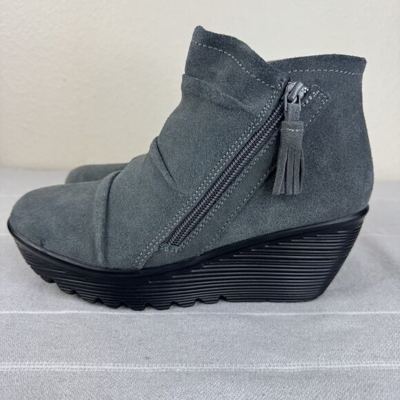 Skechers Parallel Triple Threat Suede Wedge Booties Ankle Boot Charcoal Gray 7 - Picture 7 of 15